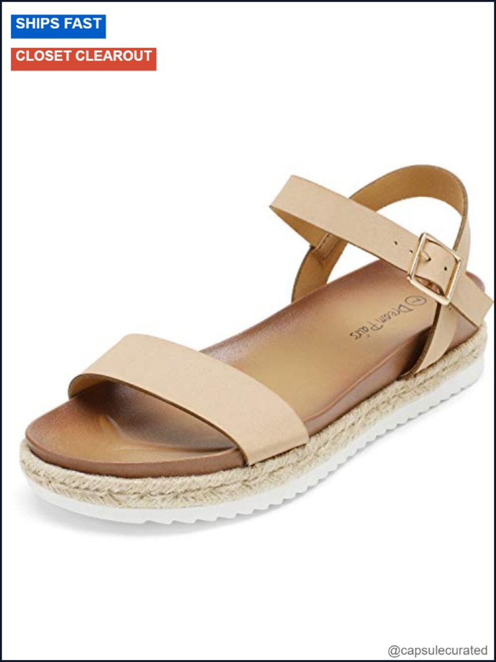 Espadrille Flatform Wedge Sandals with Ankle Strap, Cushioned PU Footbed
